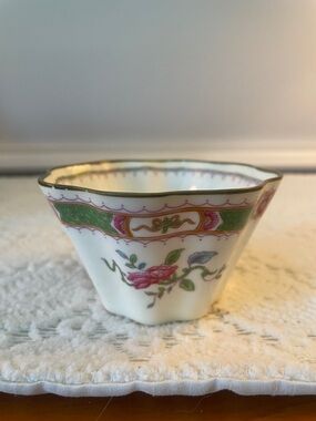 Floral Porcelain small  Bowl with Gold Trim - Pink and Green- custard dish